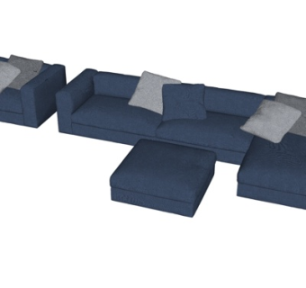 现代布艺多人沙发su模型