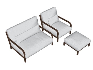 新中式布艺休闲沙发su模型