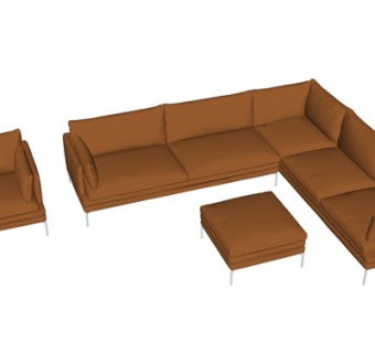 现代布艺多人沙发su模型