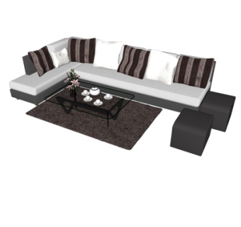 现代布艺多人沙发su模型