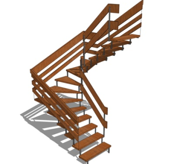 现代实木楼梯su模型