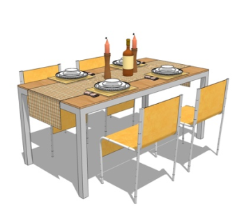 现代实木餐桌椅su模型