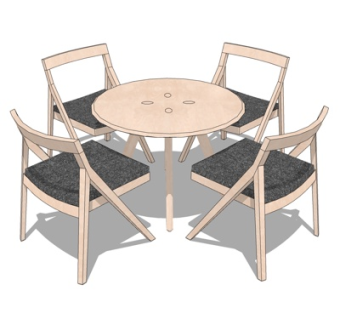 现代实木餐桌椅su模型