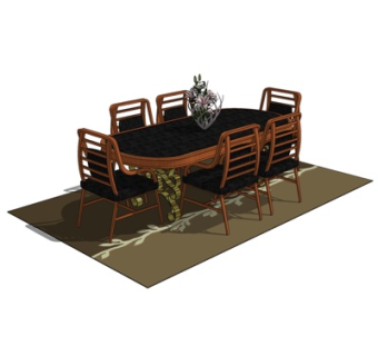 现代实木餐桌椅su模型