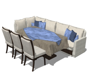 现代布艺餐桌椅su模型