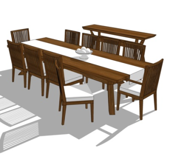 现代实木餐桌椅su模型