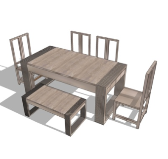 现代实木餐桌椅su模型