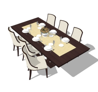 简欧实木餐桌椅su模型