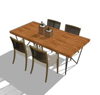 现代实木餐桌椅su模型
