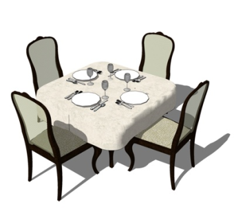 简欧餐桌椅su模型