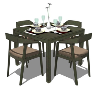 美式餐桌椅su模型