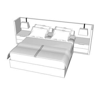 现代双人床su模型