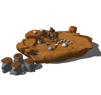 中式茶桌椅su模型