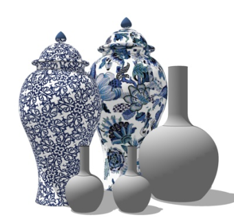 中式青花瓷su模型