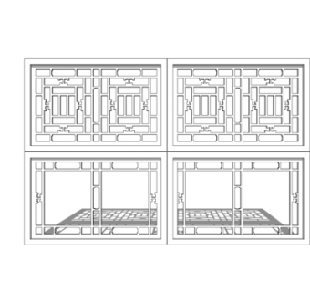 现代实木镂空窗格su模型