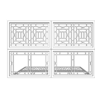 现代实木镂空窗格su模型