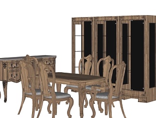 <em>欧式</em>实木餐桌椅su模型