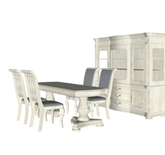 欧式实木餐桌椅su模型