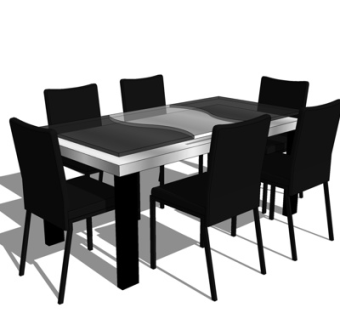 现代实木餐桌椅su模型