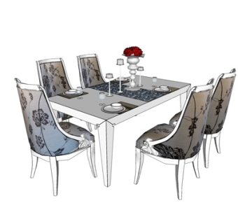 欧式实木餐桌椅su模型