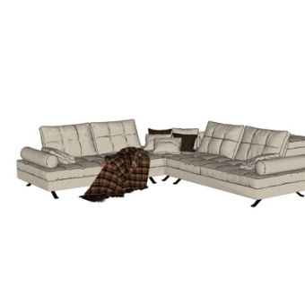 现代皮革多人沙发su模型