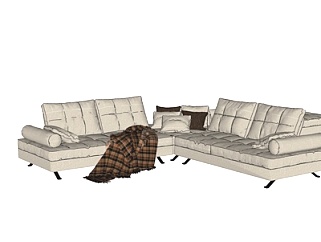 现代皮革多人沙发su模型