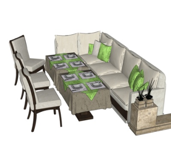 现代卡位餐桌椅su模型