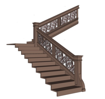 新中式实木楼梯su模型