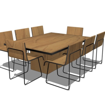 现代实木餐桌椅su模型