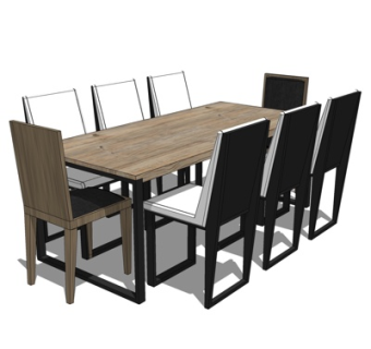 现代实木餐桌椅su模型