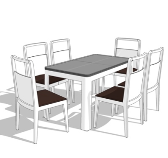 现代实木餐桌椅su模型