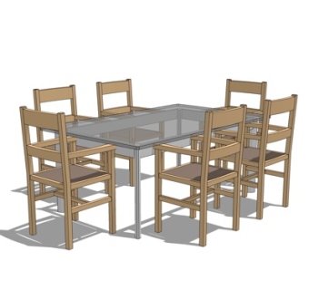 现代实木餐桌椅su模型