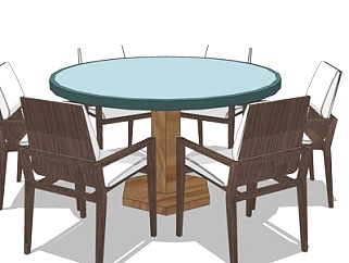 现代实木圆形<em>餐桌</em>椅su模型