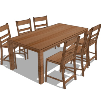 现代实木餐桌椅su模型