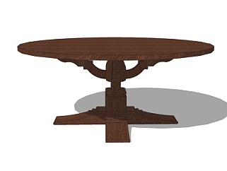 现代实木圆形餐桌su模型