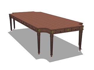 欧式实木复古餐桌su模型