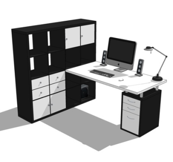 现代实木书柜书桌su模型