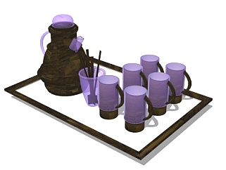 现代茶壶茶具su模型