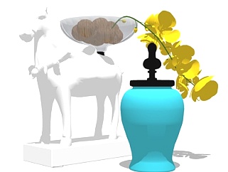 现代花瓶动物雕塑摆件su模型