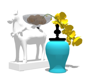 现代花瓶动物雕塑摆件su模型