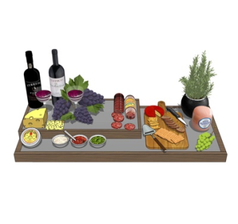 现代红酒水果面包食物su模型