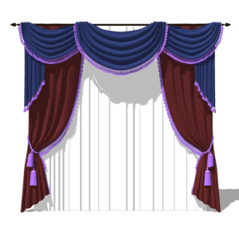 现代布艺窗帘su模型