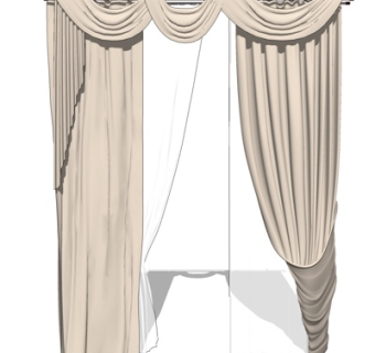 现代布艺窗帘su模型