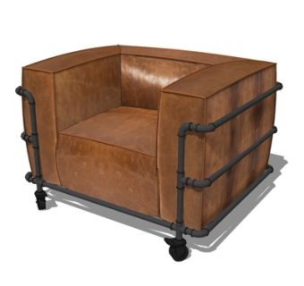 现代皮革单人沙发su模型