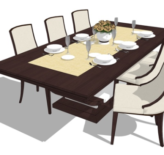 现代实木餐桌椅su模型