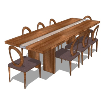 现代实木餐桌椅su模型