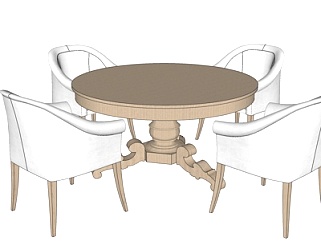 欧式实木餐桌椅su模型