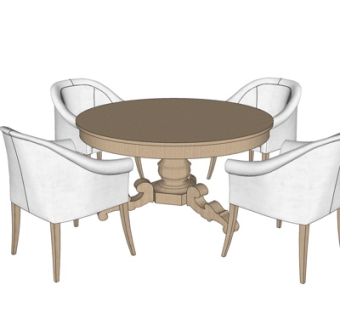 欧式实木餐桌椅su模型