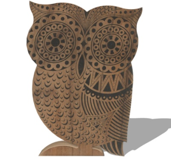 现代猫头鹰木雕摆件su模型