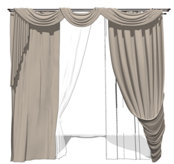 简欧窗帘su模型